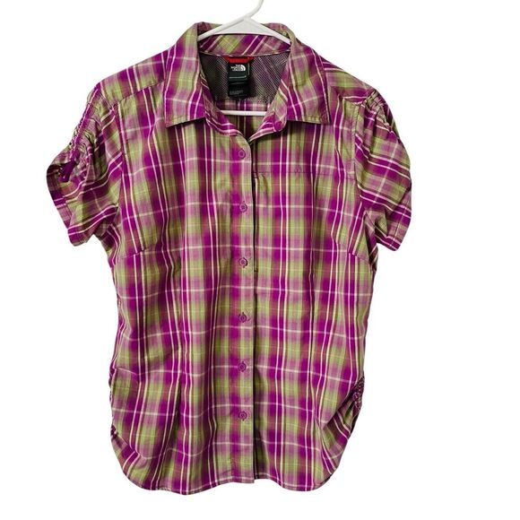 The North Face Boulder Penelope Shirt Top Womens L Purple Green Plaid Vented - Picture 2 of 14
